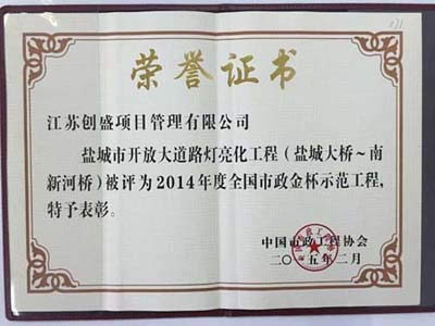 公司動(dòng)態(tài)=我司承監(jiān)的開(kāi)放大道路燈亮化工程獲2014年度全國(guó)市政金杯示范工程02.jpg